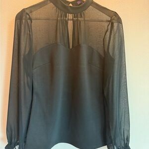 Forever 21 Womens Black Sheer Mesh Mock Neck Long Sleeve Blouse Small